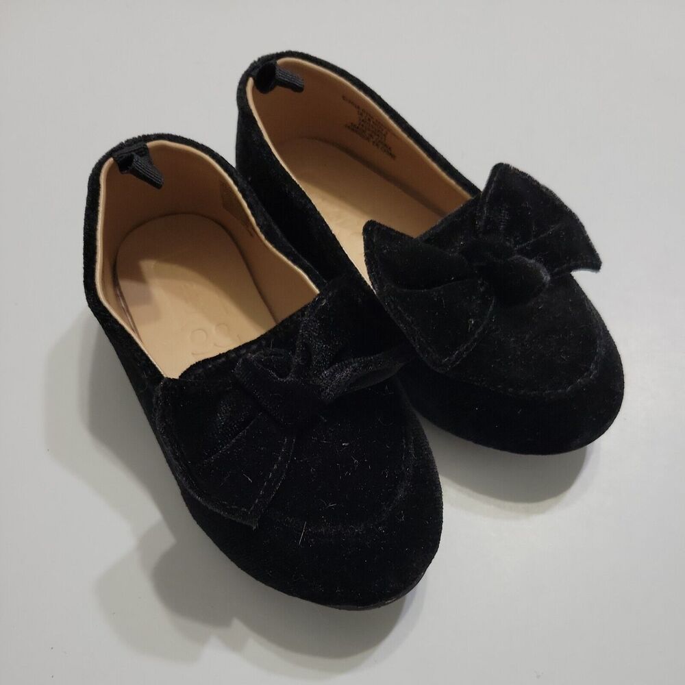 Crazy 8 Holiday Flats Girls Size 7 Black Velvet Round Toe Child Drese Shoe Bow